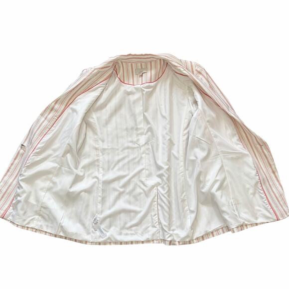 Loft Womens Blazer 14 White Pink Railroad Stripes Linen Blend Preppy Plus Modern - Picture 4 of 12